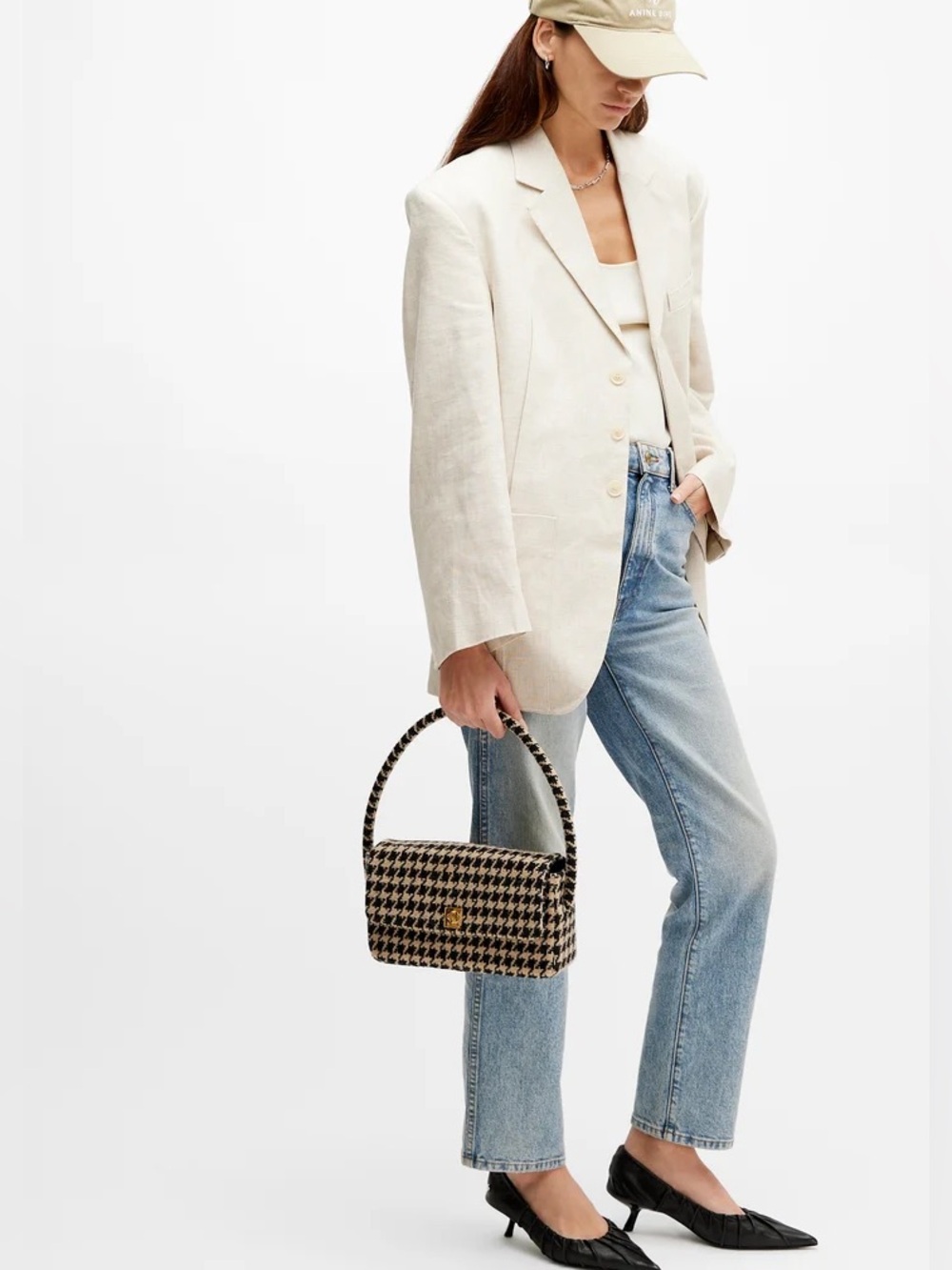 Anine Bing Black & Cream Houndstooth Shoulder Bag Dustbag included